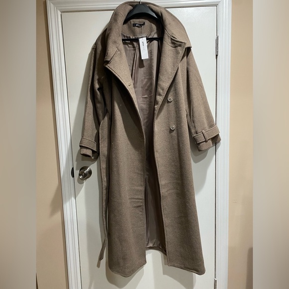 ASOS Brown Funnel Neck Long Wool Coat - Picture 8 of 10